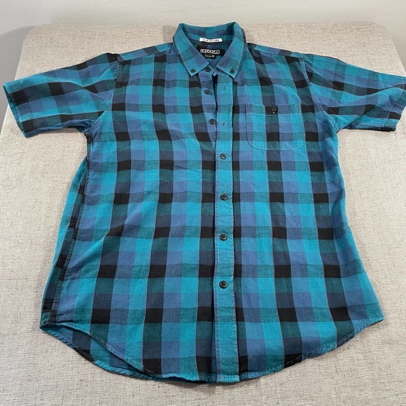 Ezekiel Shirt Mens Size Small Short Sleeve Plaid Button Down Blue Teal Black - Picture 2 of 11